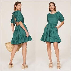 Peter Som Green Puff Sleeve Mini Cotton Dress Size 4
